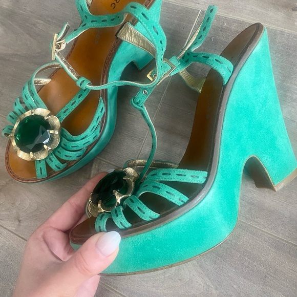 MARDI GRAS 💜🦚💛 Marc Jacobs Wedge Heels - 38.5 - Green - Made in Italy - Picture 8 of 9